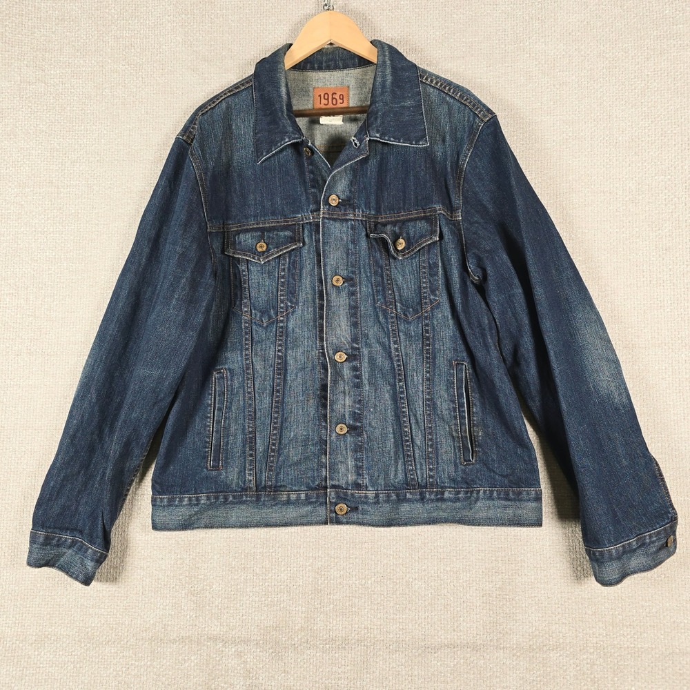 GAP 1969 Men's Denim Jacket Size XL Blue Classic Fit Button Up Trucker Cotton